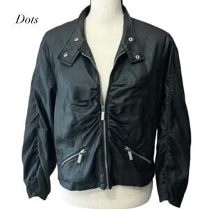 Dots Black Ruched Faux Leather Snap Collar Moto Jacket Size 1X (Runs Small)